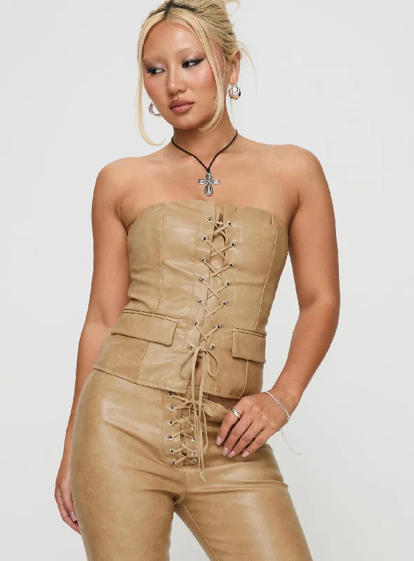 Fringe party dress-Anaheim Strapless Top Beige