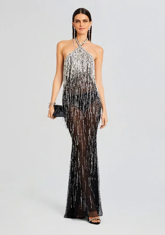 Corset tulle dress-Belle Embellished Fringe Dress