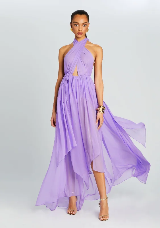 Halter neck party dress-Ina Silk Chiffon Dress