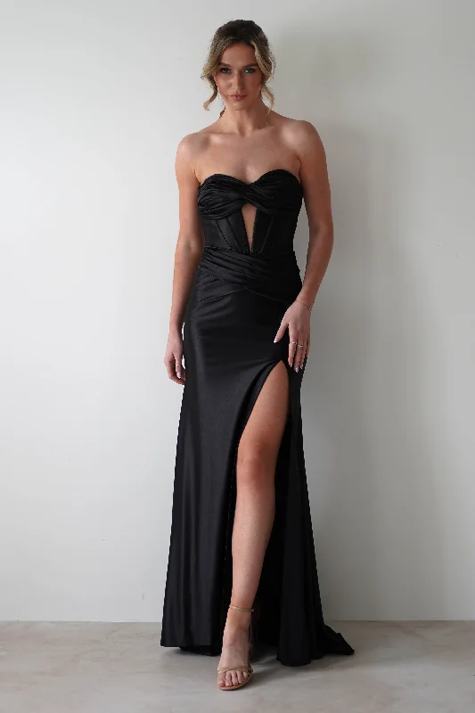 Long sleeve party dress-Karra Boducon Strapless Gown | Black