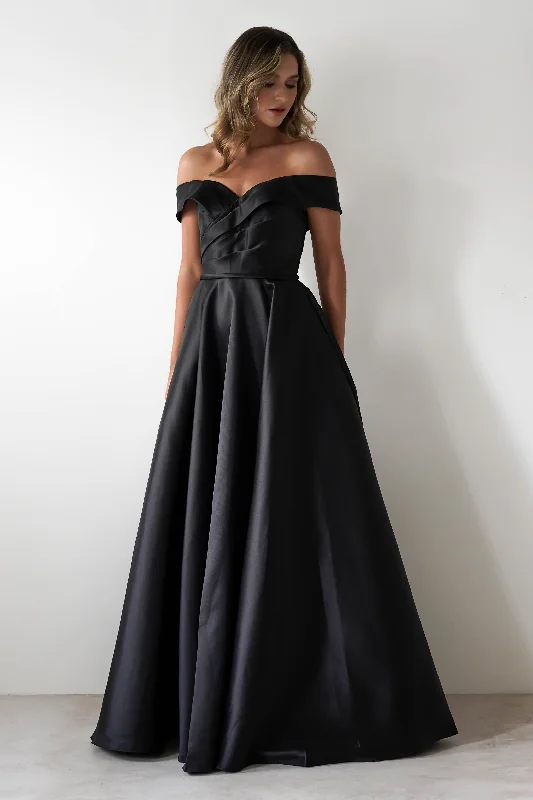 Smocked party dress-Katniss Off The Shoulder Gown | Black