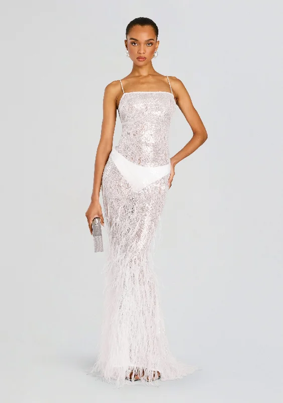 Tiered party dress-Odessa Sequin Feather Dress