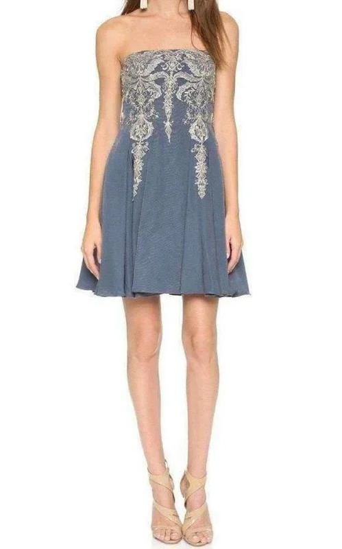 Fringe skater dress-Embroidered Floral Strapless Dress