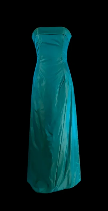 Halter neck skater dress-2000s Y2K Gunne Sax Strapless Aqua Iridescent Prom Dress with Shimmer |