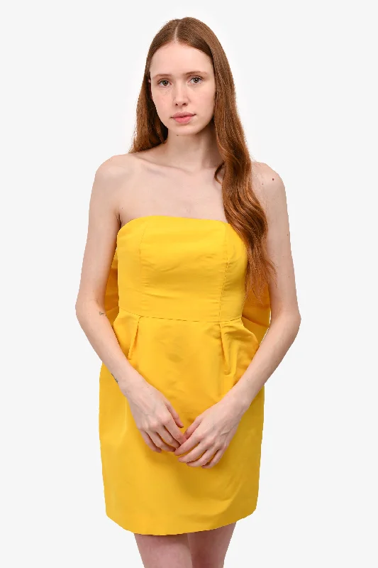 Ruffled skater dress-Alexia Maria Yellow Strapless Bow Detail Mini Dress Size 6