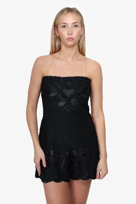 Long sleeve party dress-Alexis Black Embroidered Strapless Romper Size M