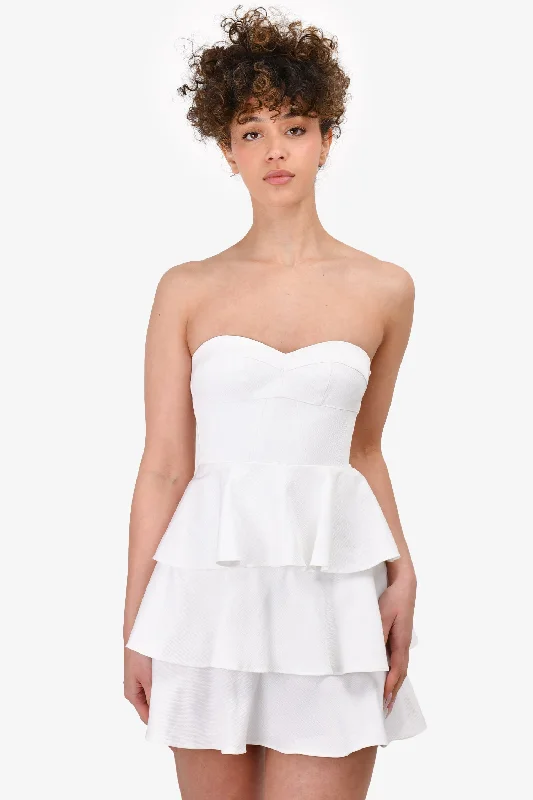 Halter neck party dress-Amanda Uprichard White Strapless Tiered Mini Dress Size S