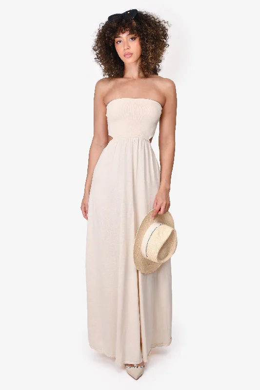 Ruched party dress-Bec & Bridge Cream Strapless Maxi Dress Size 2