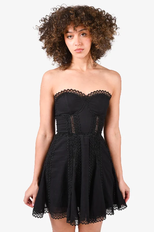 Wildflower boho dress-Charo Ruiz Black Eyelet Trim Strapless Mini Dress Size XS