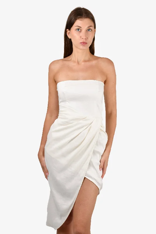 Luxe evening dress-Gauge 81 White Strapless Ruched Midi Dress Size 38