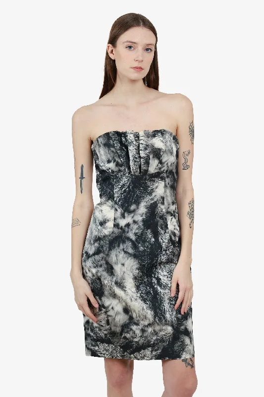 Casual twill dress-Giambattista Valli Black/White Printed Faille Strapless Mini Dress size 44