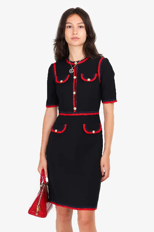 Ruched skater dress-Gucci Black/Red Ribbon Trim Short Sleeve Dress Size 40