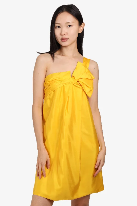 Polka dot party dress-Gucci Silk Yellow Short Dress with Bow Detail Size 40