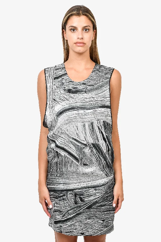 High-low party dress-Helmut Lang Black/Grey Printed Sleeveless Silk Dress Size S