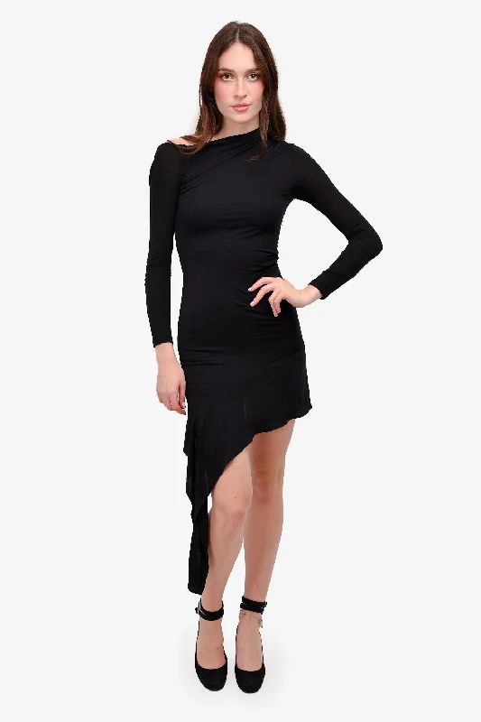 Lace skater dress-Helmut Lang Black Long Sleeve Asymmetric Dress Size S