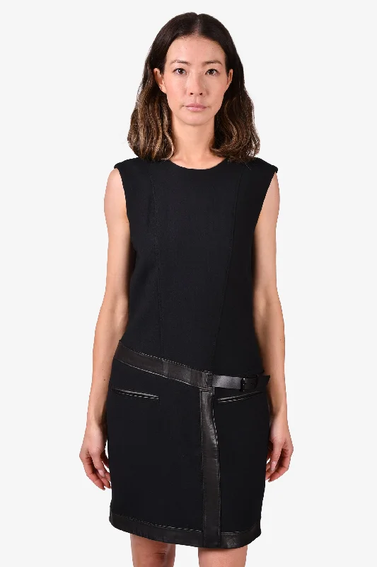 Casual twill dress-Helmut Lang Black Sleeveless Dress with Black Leather Buckle Size 2