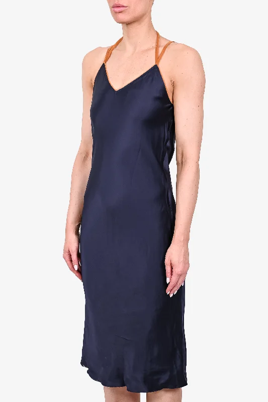 Red jersey dress-Helmut Lang Navy Blue Slip Dress with Orange Trim Size 0