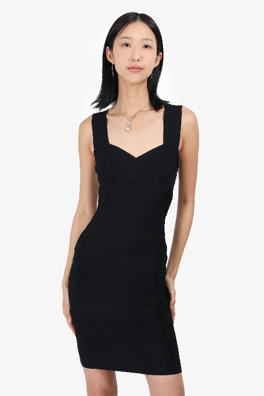 Satin party dress-Herve Leger Black Bandage Bodycon Midi Dress Estimated Size S