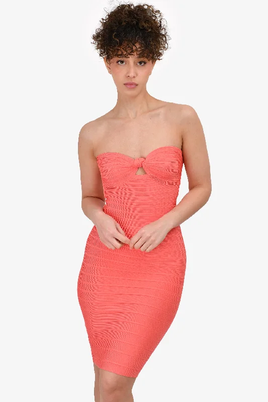 Bow-tie wrap dress-Herve Leger Coral Strapless Knotted Mini Dress Size S