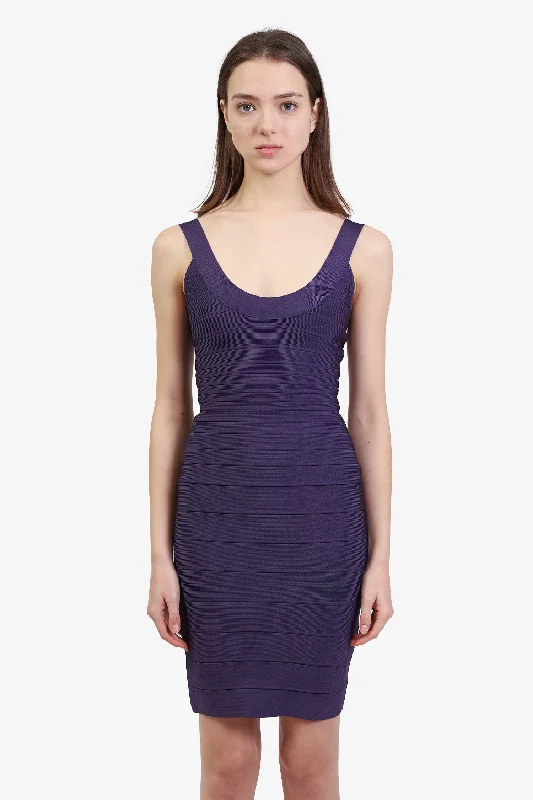 Casual twill dress-Herve Leger Purple Strappy Bodycon Bandage Mini Dress size X-Small