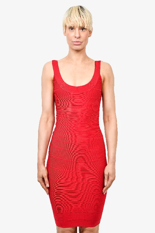 A-line velvet dress-Herve Leger Red Bandage Mini Dress Size XS