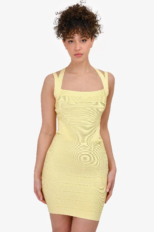 Cut-out skater dress-Herve Leger Yellow Sleeveless Bandage Dress Size XS