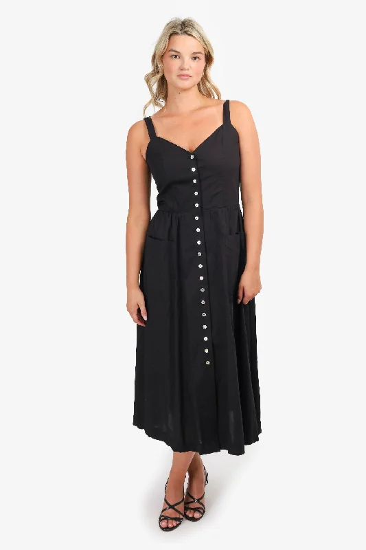 One-shoulder party dress-Horses Black Cotton Button Down Sleeveless Midi Dress Size 2