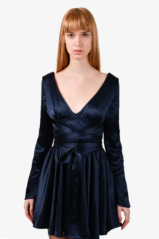 Chiffon tiered dress-House Of CB Navy 'Dominique' Wrap Mini Dress Size S