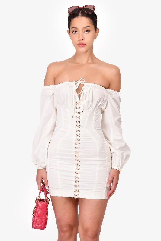 Structured sheath dress-House of CB White Corset Off-the-Shoulder Dress Size XS