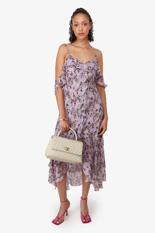 Polka dot party dress-Intermix Purple Floral Print Silk Maxi Dress Size 8