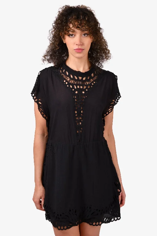 Black beaded dress-IRO Black Eyelet Mini Dress Size 38