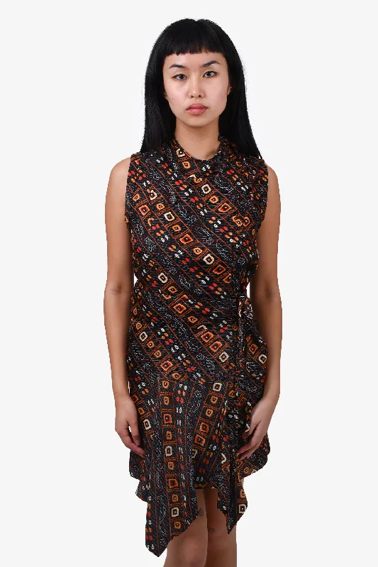 Floral cocktail dress-Isabel Marant Black/Orange Silk Patterned Cut-Out Collar Wrap Dress Size 36