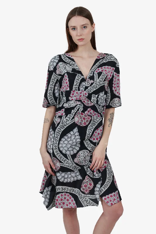 Backless maxi dress-Isabel Marant Black Silk Printed Short Sleeve Dress