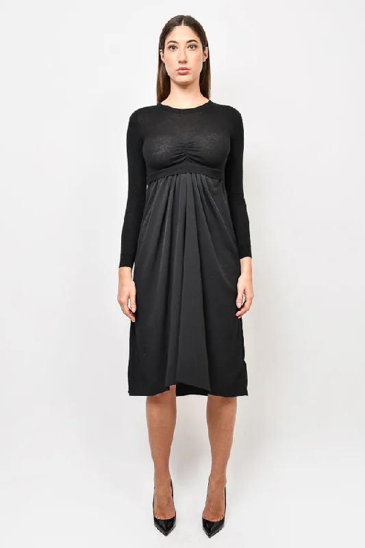 Polka dot party dress-Isabel Marant Etoile Black Ruched Detail Midi Dress