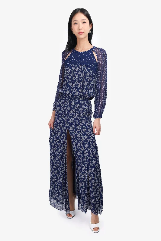 Ruffled skater dress-Isabel Marant Etoile Blue Leaf-Print Long-Sleeve Maxi Dress Size 34