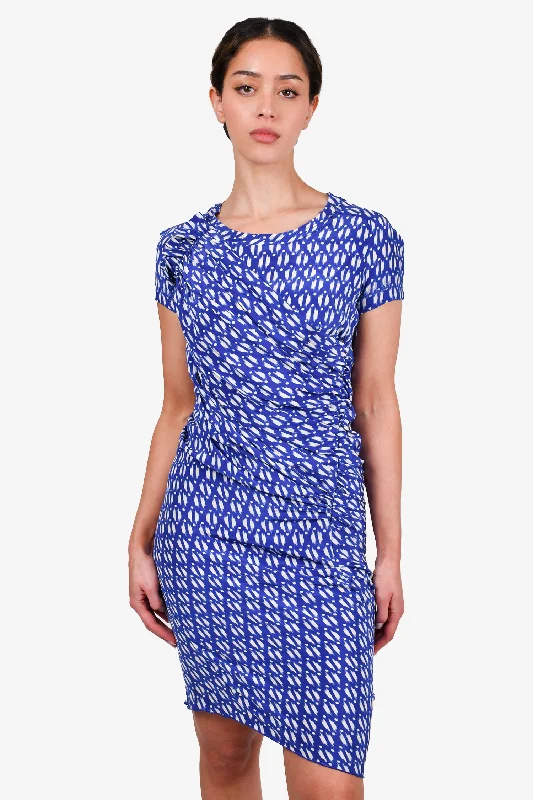 Polka dot skater dress-Isabel Marant Etoile Blue Patterned Silk Ruched Dress Size 1