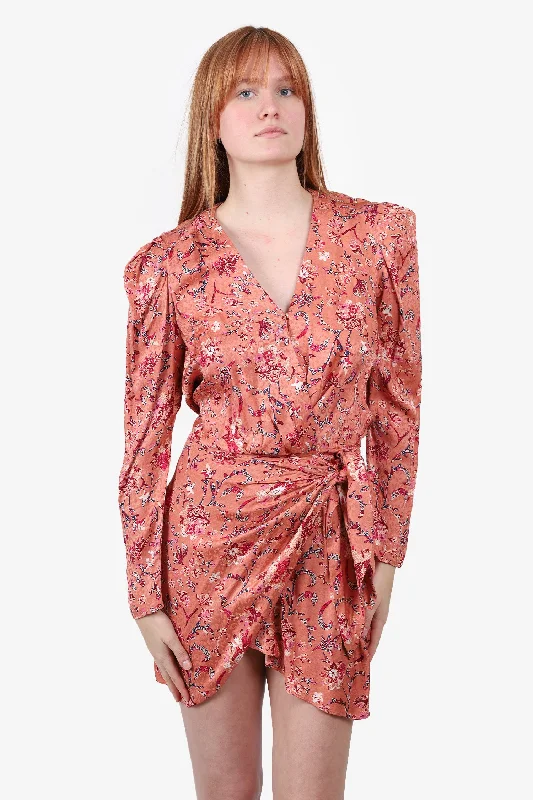 Bodycon chiffon dress-Isabel Marant Etoile Pink Baikal Floral Printed Wrap Mini Dress Size 38