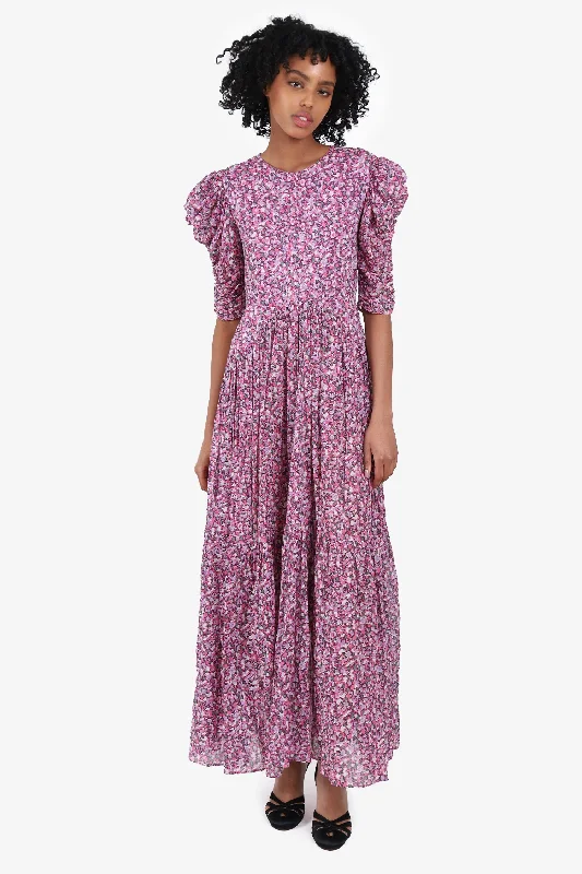 Short sleeve skater dress-Isabel Marant Etoile Pink Floral Print Maxi Dress Size 36