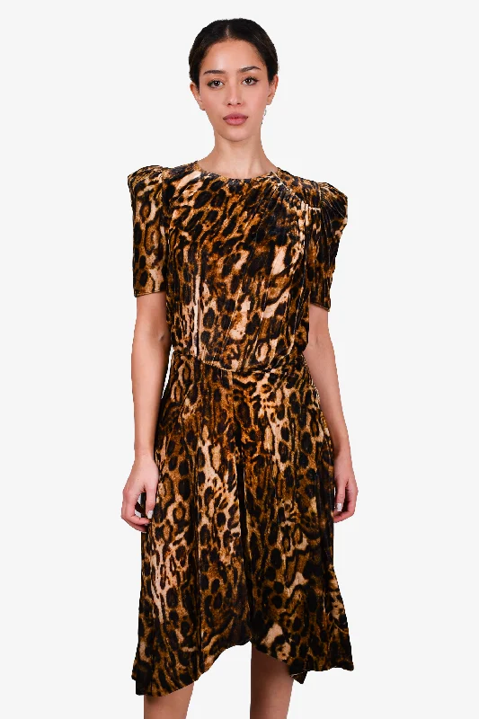 Shimmer cocktail dress-Isabel Marant Leopard Printed Velvet Dress Size 38