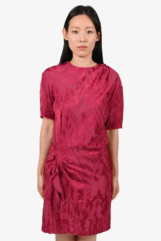 Smocked tulle dress-Isabel Marant Magenta Jacquard Ruffle Raw Hem Dress Size 38