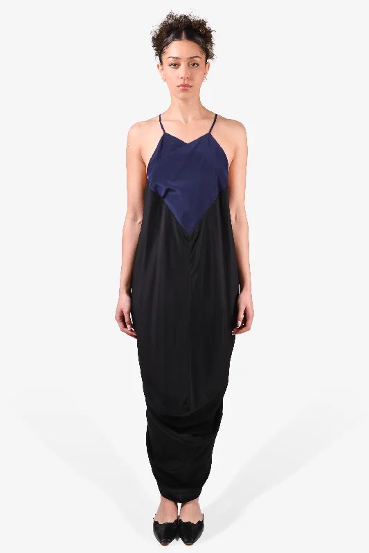 Structured sheath dress-J.W. Anderson Blue/Black Silk Draped Halter Dress Size 6