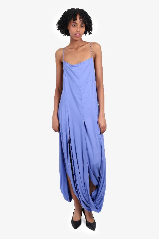 One-shoulder skater dress-Jacquemus Blue Silk 'Le Souk' Slit Hem Maxi Dress Size 34