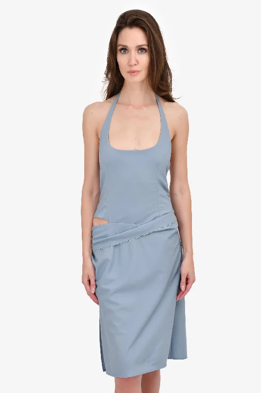 Beige cocktail dress-Jacquemus Blue Wool 'Le Splash' Asymmetric Dress Size 42