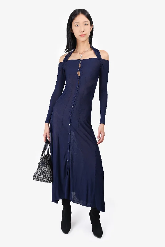 Polka dot skater dress-Jacquemus Navy Mesh Long Sleeve Dress Size 34