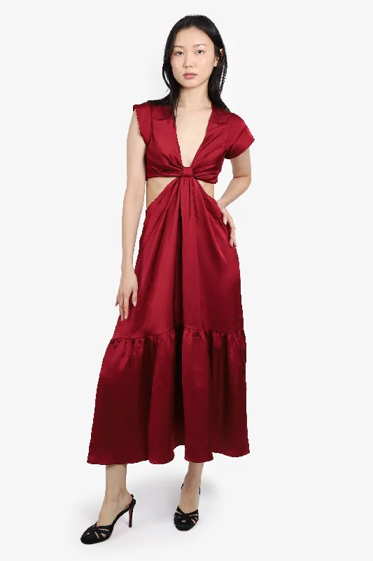 Tiered skater dress-Jason Wu Red Side Cut-Out Front Knot Maxi Dress Size XS