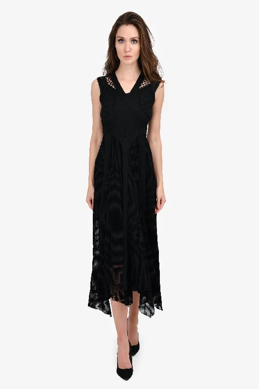 Fringe party dress-Jean Paul Gaultier Vintage Black Crochet Silk/Wool Maxi Dress with Slip Size S