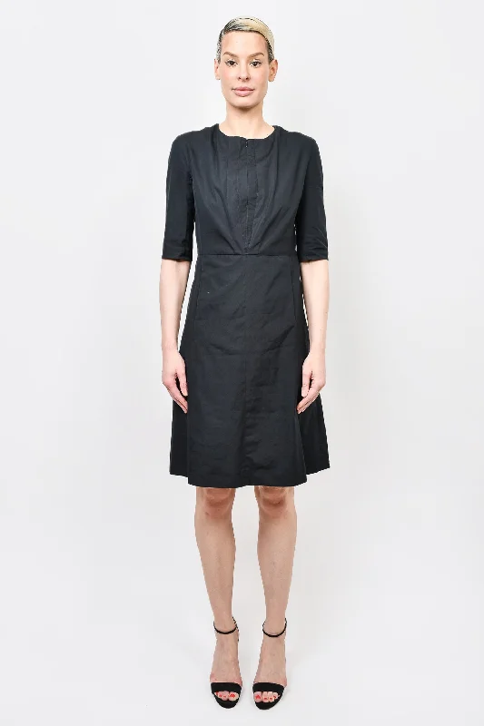 Luxe evening dress-Jil Sander Black Cotton Half Zip Midi Dress