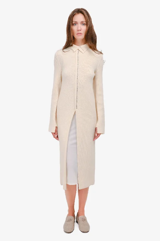 Smocked skater dress-Jil Sander Cream Knitted Long Sweater Dress with Slip Size 36