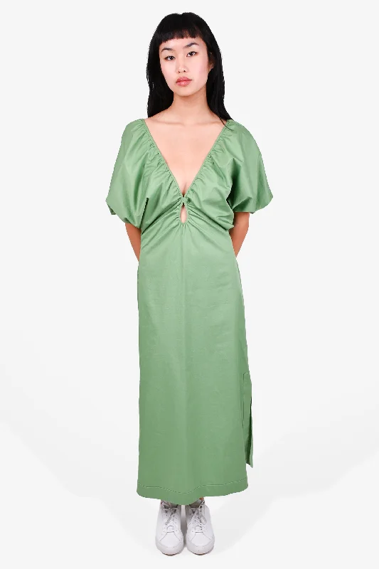 Casual twill dress-Johanna Ortiz Green Puff Sleeve Midi Dress Size 4