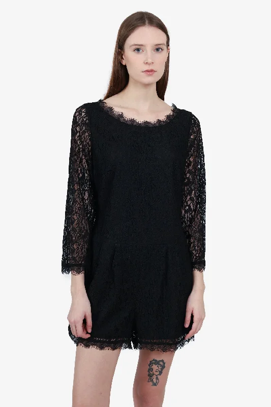 Long sleeve skater dress-Joie Black Lace Long Sleeve Jumpsuit